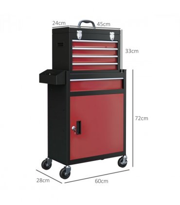 HOMCOM Tool Cabinet on Wheels with 5 Drawers Top Tool Chest Roller Cabinet Combo