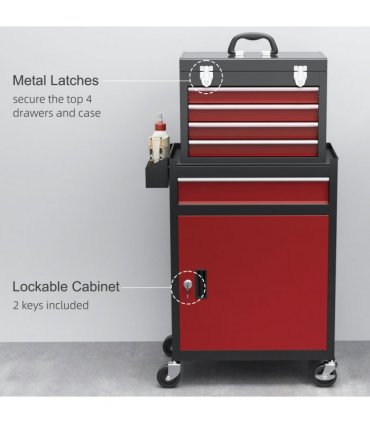 HOMCOM Tool Cabinet on Wheels with 5 Drawers Top Tool Chest Roller Cabinet Combo