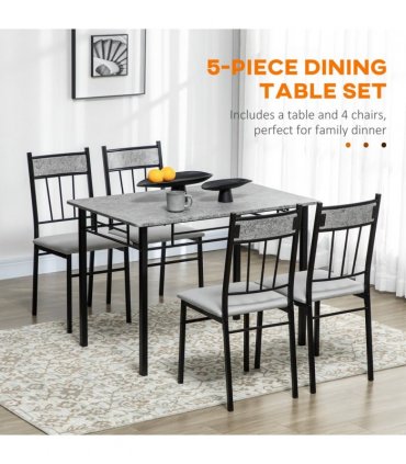 HOMCOM 5 Pieces Dining Room Sets, Kitchen Table and Chairs Set 4 with Marble Top