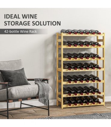 HOMCOM Free Standing Wooden Wine Rack 42 Bottles Holders, Natural