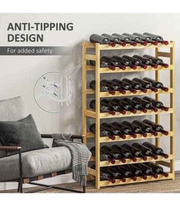 HOMCOM Free Standing Wooden Wine Rack 42 Bottles Holders, Natural