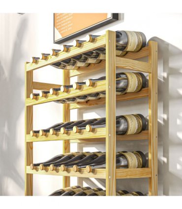 HOMCOM Free Standing Wooden Wine Rack 42 Bottles Holders, Natural