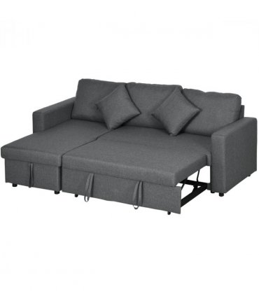 HOMCOM Corner Sofa Bed with Storage, 3 Seater Pull Out Sofa Bed, Dark Grey
