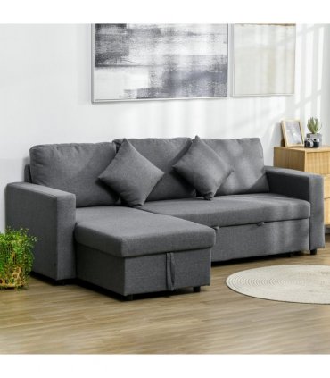 HOMCOM Corner Sofa Bed with Storage, 3 Seater Pull Out Sofa Bed, Dark Grey