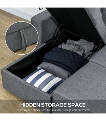 HOMCOM Corner Sofa Bed with Storage, 3 Seater Pull Out Sofa Bed, Dark Grey