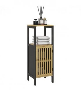 HOMCOM Bathroom Floor Cabinet Bamboo Bathroom Cupboard with Adjustable Shelf