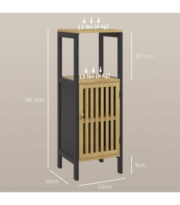 HOMCOM Bathroom Floor Cabinet Bamboo Bathroom Cupboard with Adjustable Shelf