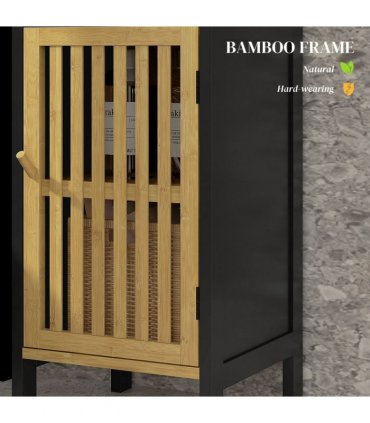 HOMCOM Bathroom Floor Cabinet Bamboo Bathroom Cupboard with Adjustable Shelf