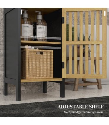 HOMCOM Bathroom Floor Cabinet Bamboo Bathroom Cupboard with Adjustable Shelf