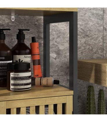 HOMCOM Bathroom Floor Cabinet Bamboo Bathroom Cupboard with Adjustable Shelf