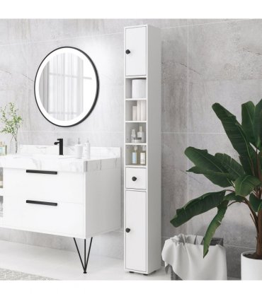 Kleankin Slim Bathroom Cabinet, Toilet Roll Storage w/ Open Shelves, White