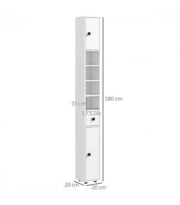 Kleankin Slim Bathroom Cabinet, Toilet Roll Storage w/ Open Shelves, White