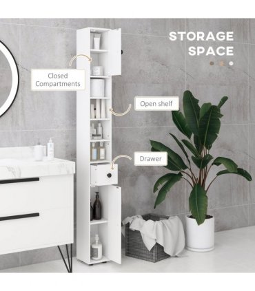 Kleankin Slim Bathroom Cabinet, Toilet Roll Storage w/ Open Shelves, White