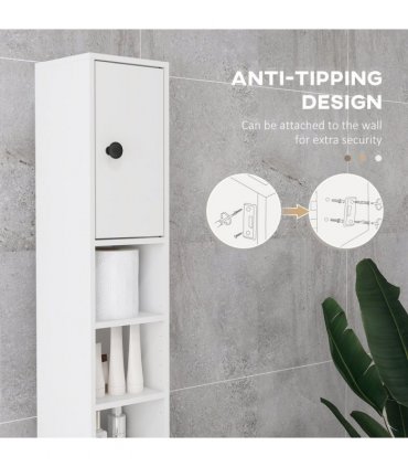 Kleankin Slim Bathroom Cabinet, Toilet Roll Storage w/ Open Shelves, White