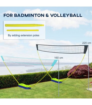 SPORTNOW Portable Badminton Net Set with Volleyball Net, Rackets, Shuttlecocks