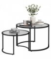 HOMCOM Glass Coffee Table Set of 2, Round Nest of Tables for Living Room