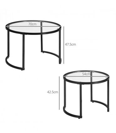 HOMCOM Glass Coffee Table Set of 2, Round Nest of Tables for Living Room