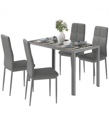 HOMCOM 5 Piece Dining Set Table and 4 Chairs Set for 4 Persons Kitchen Glasstop