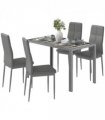 HOMCOM 5 Piece Dining Set Table and 4 Chairs Set for 4 Persons Kitchen Glasstop