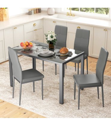 HOMCOM 5 Piece Dining Set Table and 4 Chairs Set for 4 Persons Kitchen Glasstop