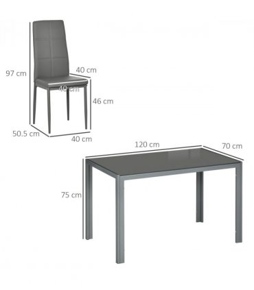 HOMCOM 5 Piece Dining Set Table and 4 Chairs Set for 4 Persons Kitchen Glasstop