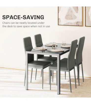HOMCOM 5 Piece Dining Set Table and 4 Chairs Set for 4 Persons Kitchen Glasstop