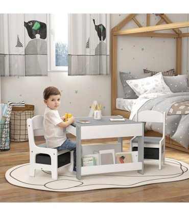 HOMCOM 3PCs Kids Table and Chair Set for Nursery, Playroom, Classroom, Grey