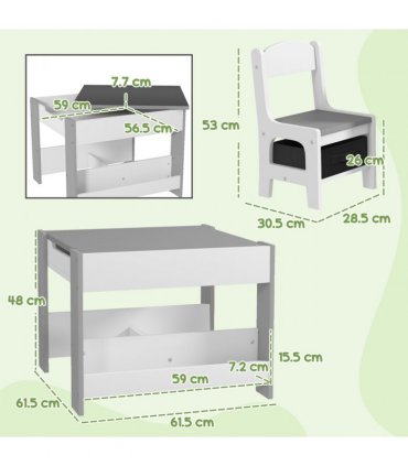HOMCOM 3PCs Kids Table and Chair Set for Nursery, Playroom, Classroom, Grey