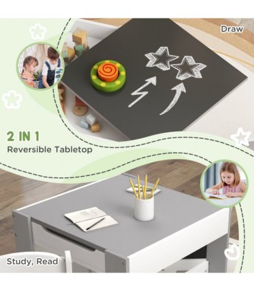 HOMCOM 3PCs Kids Table and Chair Set for Nursery, Playroom, Classroom, Grey