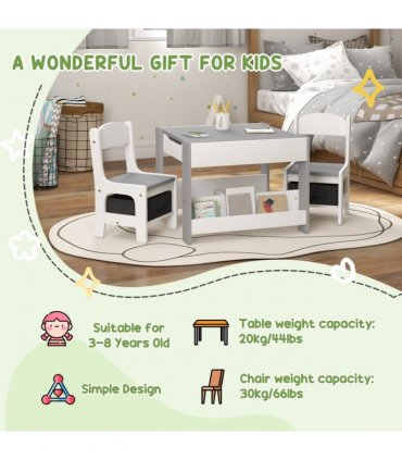 HOMCOM 3PCs Kids Table and Chair Set for Nursery, Playroom, Classroom, Grey