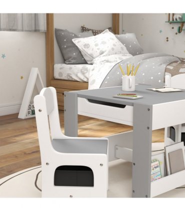 HOMCOM 3PCs Kids Table and Chair Set for Nursery, Playroom, Classroom, Grey