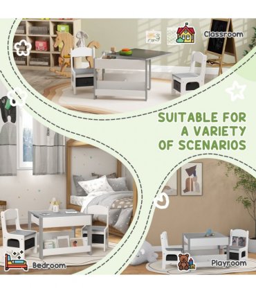 HOMCOM 3PCs Kids Table and Chair Set for Nursery, Playroom, Classroom, Grey