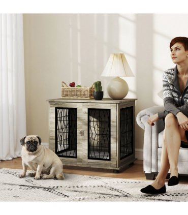 PawHut Dog Crate Furniture, End Table for Medium Dogs w/ Cushion