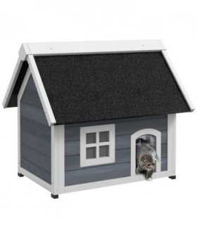 PawHut?Outdoor Feral Cat House with Openable Asphalt Roof,?Grey