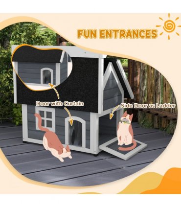 PawHut?Outdoor Feral Cat House with Openable Asphalt Roof,?Grey