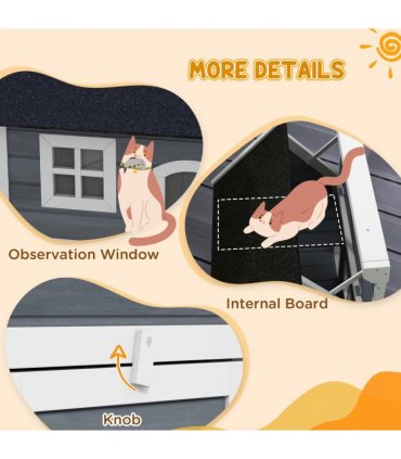 PawHut?Outdoor Feral Cat House with Openable Asphalt Roof,?Grey