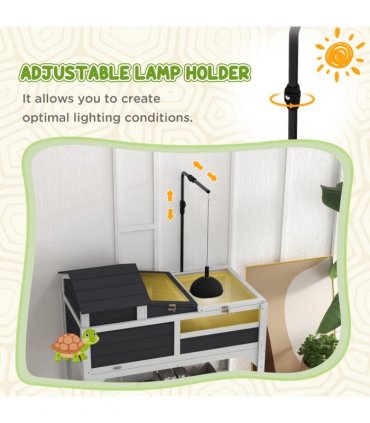PawHut Tortoise House w/ Adjustable Lamp Holder, Openable Lid, Storage Shelf