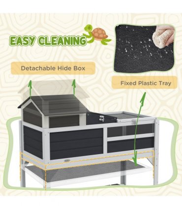 PawHut Tortoise House w/ Adjustable Lamp Holder, Openable Lid, Storage Shelf