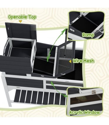PawHut Tortoise House w/ Adjustable Lamp Holder, Openable Lid, Storage Shelf