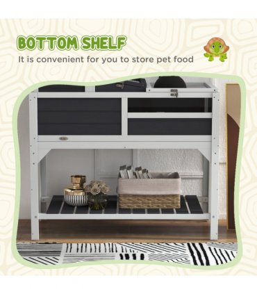 PawHut Tortoise House w/ Adjustable Lamp Holder, Openable Lid, Storage Shelf