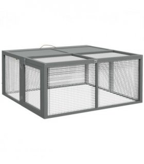 PawHut Wooden Folding Rabbit Run for 2-3 Rabbits, Guinea Pig, Grey