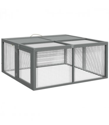 PawHut Wooden Folding Rabbit Run for 2-3 Rabbits, Guinea Pig, Grey