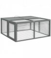 PawHut Wooden Folding Rabbit Run for 2-3 Rabbits, Guinea Pig, Grey