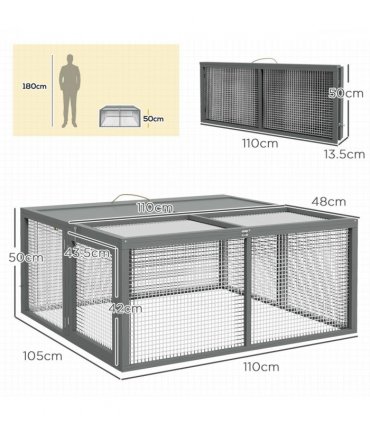 PawHut Wooden Folding Rabbit Run for 2-3 Rabbits, Guinea Pig, Grey