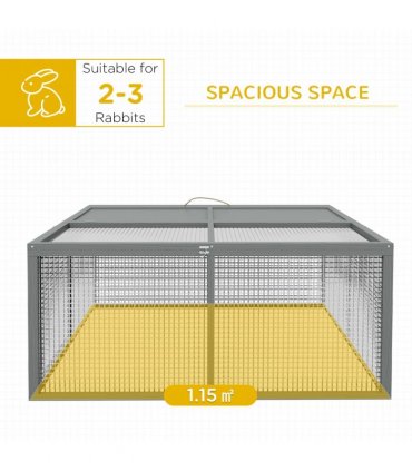 PawHut Wooden Folding Rabbit Run for 2-3 Rabbits, Guinea Pig, Grey