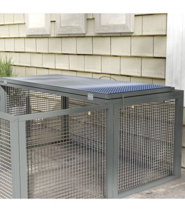 PawHut Wooden Folding Rabbit Run for 2-3 Rabbits, Guinea Pig, Grey