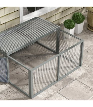 PawHut Wooden Folding Rabbit Run for 2-3 Rabbits, Guinea Pig, Grey