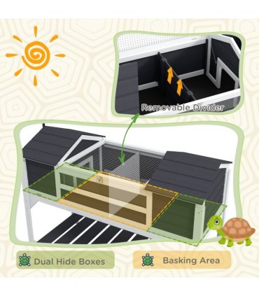 PawHut Tortoise House w/ Adjustable Lamp Holder, Openable Lid, Dual Main Houses