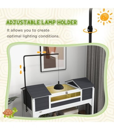 PawHut Tortoise House w/ Adjustable Lamp Holder, Openable Lid, Dual Main Houses