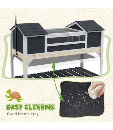 PawHut Tortoise House w/ Adjustable Lamp Holder, Openable Lid, Dual Main Houses